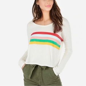 Express One Eleven White Cotton Stripped Long Sleeve, Crew Neck Small Comfy Fit